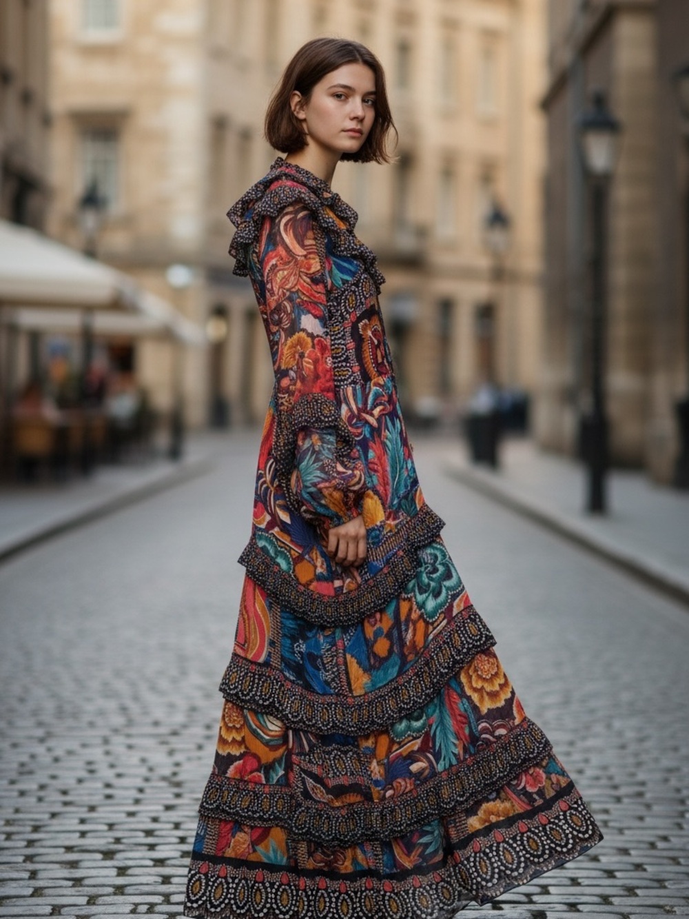 FARM Rio Bohemian Floral Tiered Maxi Dress in Multicolor